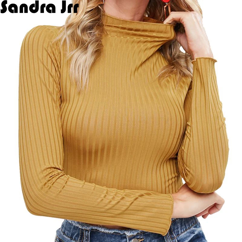 Sandra Jrr 2018 Autumn Winter Sweater Women Long Sleeve Pullovers Basic Slim Turtleneck Short Design Cotton Tops Shirts