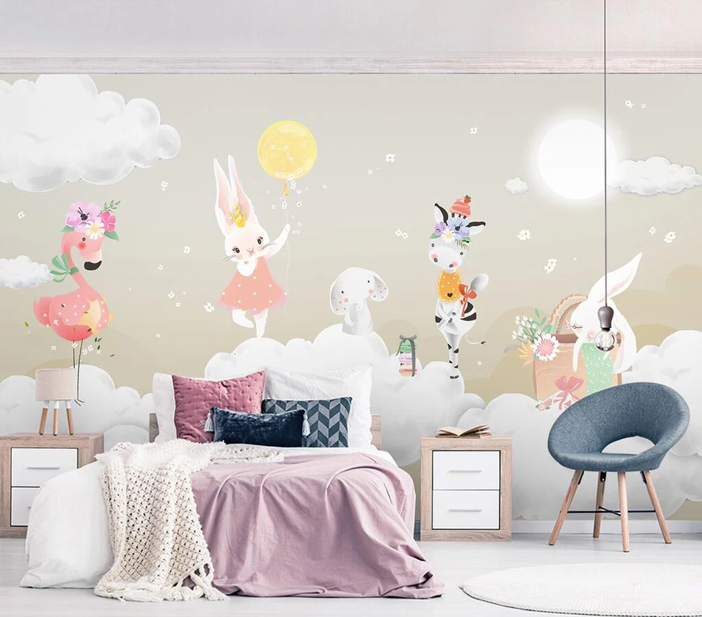 

Decorative wallpaper Balloon bunnies children's room background wall