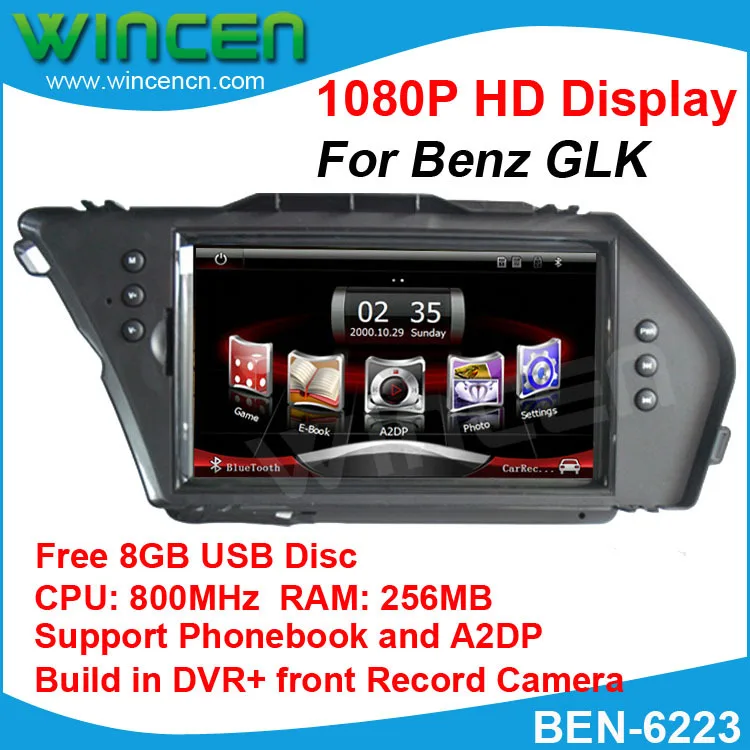 2013 новейший 1080P " автомобильный DVD gps плеер для BENZ GLK 800MHz cpu 512MB ram встроенный DVR поддержка телефонной книги бесплатно 8GB USB диск