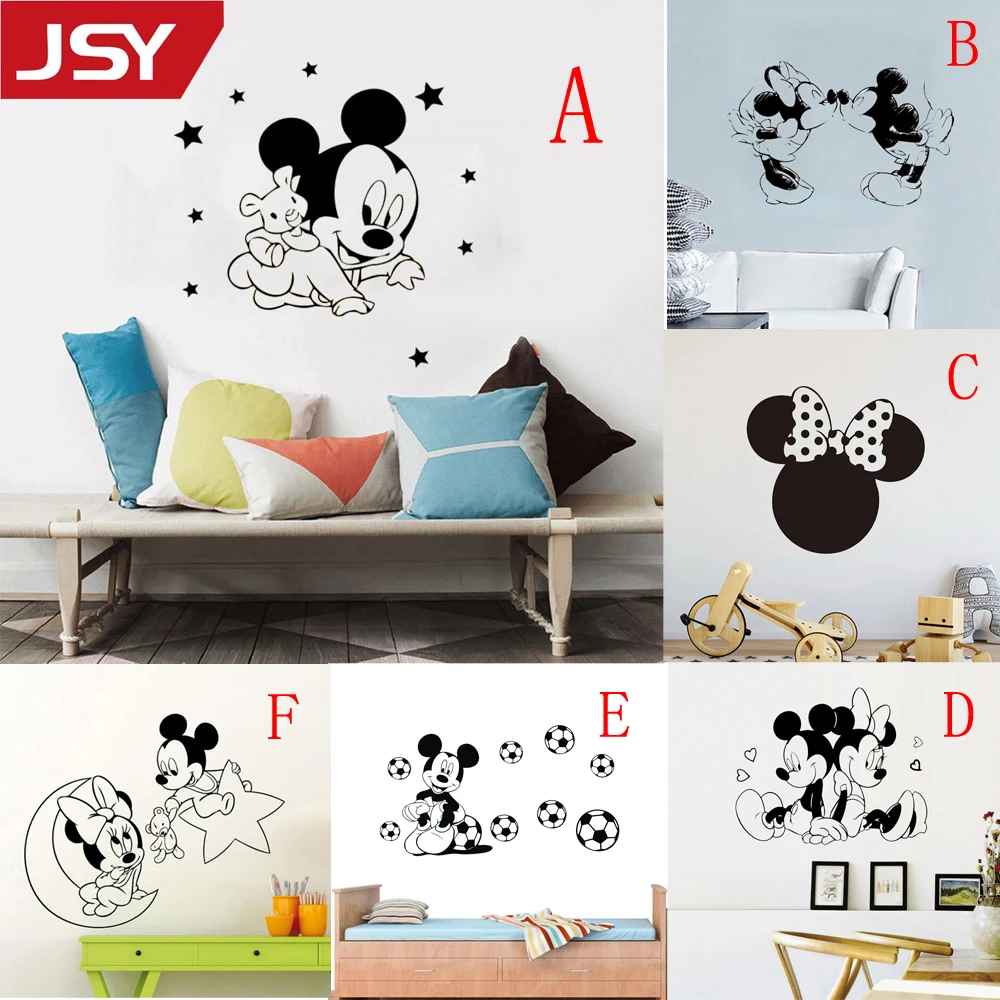 

Jiangs Yu 6 Styles Mickey And Minnie Mouse Wall Stickers For Kids Room PVC Wall Decals Bed Room Art Mural Sticker