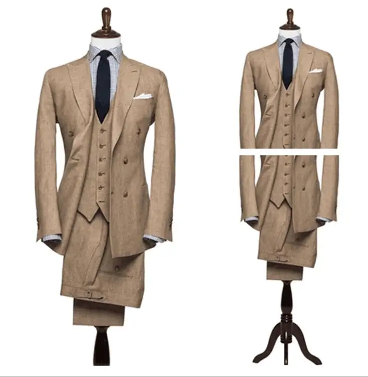

Latest Coat Pant Designs Champagne Brown Khaki Tweed Suit Men Formal Slim Fit Blazer Masculino Custom Groom Men Tuxedo 3 Piece