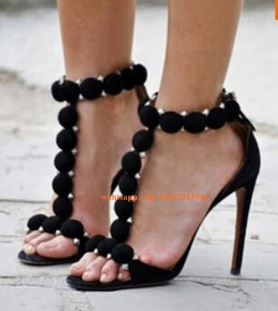 Hot Sale Women Fashion T-strap Suede Leather Round Ball High Heel Sandals  New Spike Cut-out Sandals Dress Shoes Real Pictures - AliExpress