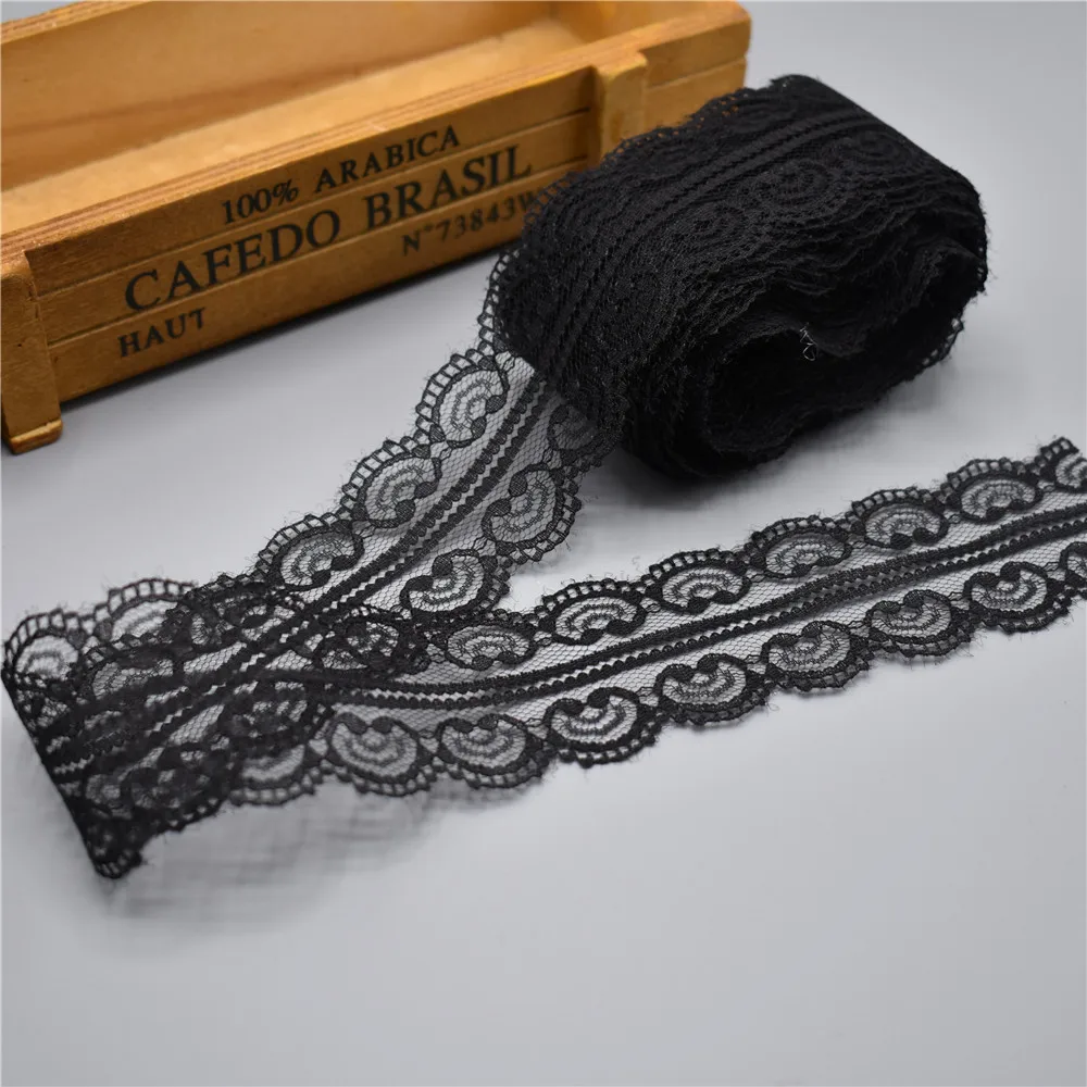 10 Yards Black Lace Ribbon Tape 45MM Wide Trim Handicrafts Embroidered ...