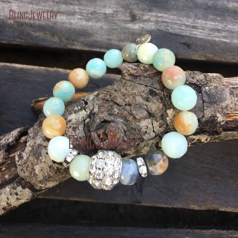 

Big Crystal Ball Bracelets Amazonite Beaded Stretch Bead BM12347