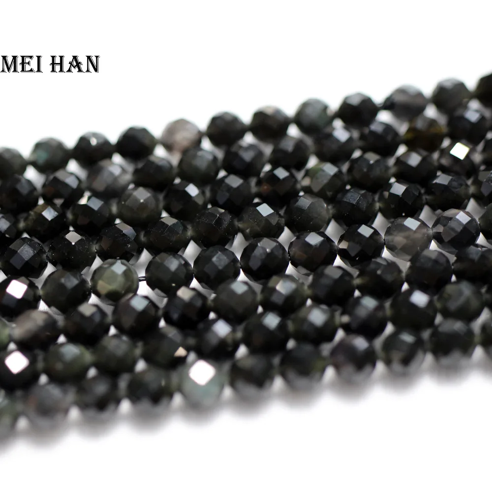 

Meihan Meihan Free shipping (3 strands/set) 4.3mm natural Obsidian faceted round loose beads for jewelry making design or gift