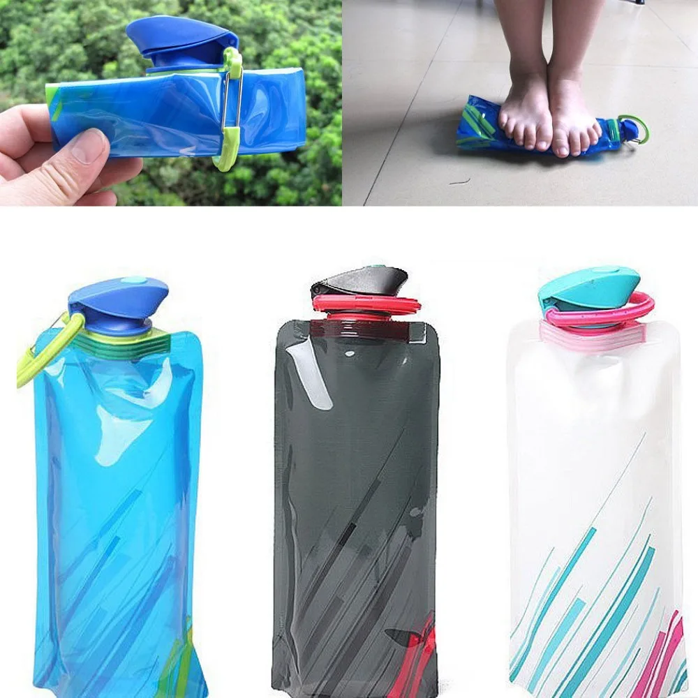 700ml Flexible Collapsible Foldable Reusable Water Bottles Hiking Free
