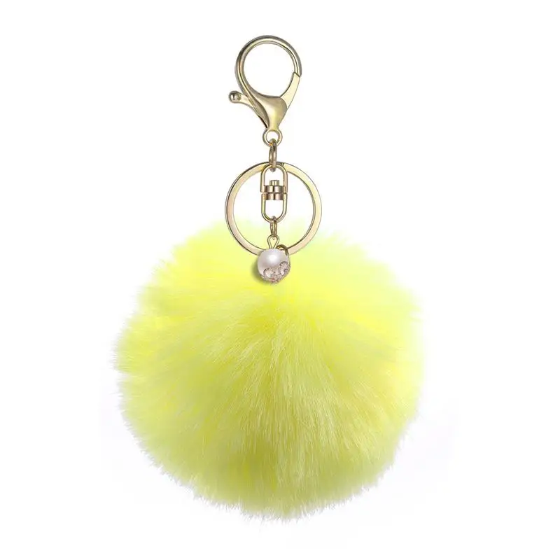 Solid Color Fluffy Ball Pom Key Ring Charms Pendant for Handbag Keychain Car (Yellow) | Автомобили и мотоциклы
