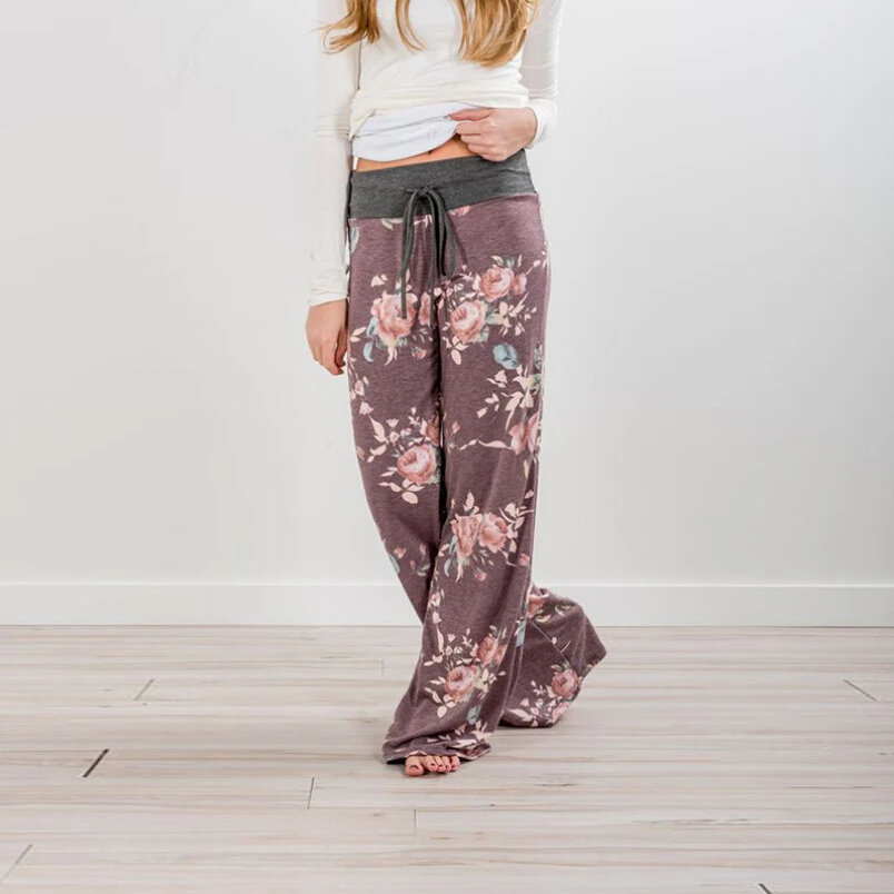 Femmes Boho Pantalon цветочные повседневные свободные винтажные большие Панталоны брюки-Палаццо женские цветочные брюки Капри