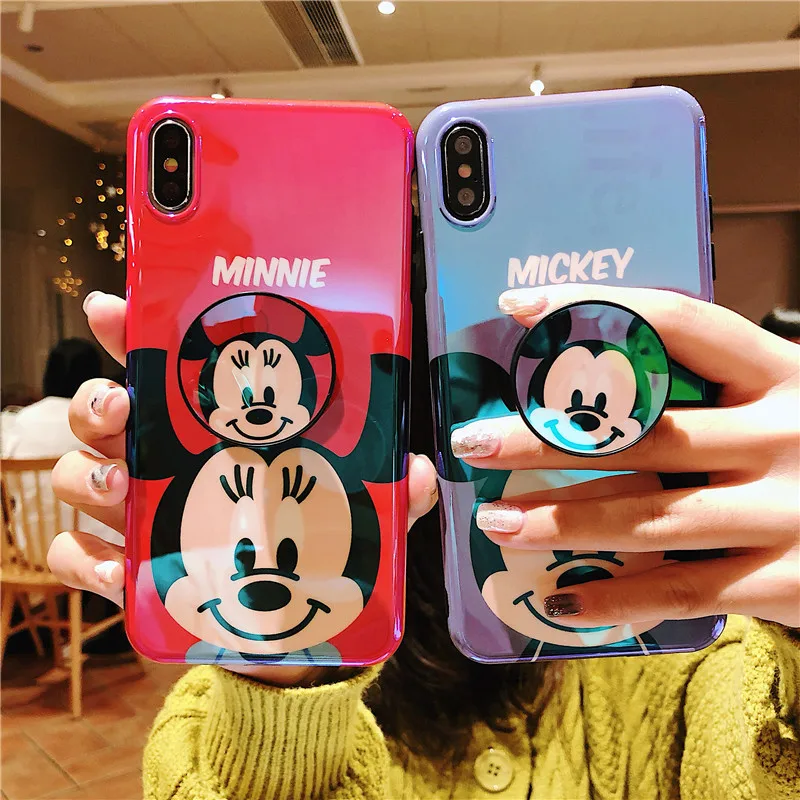 

JAMULAR Cartoon 3D Grip Stand Holder Phone Case For iphone XS MAX XR X 8 6 6s Plus Blue Ray Mickey Back Cover For iPhone 7 Coque