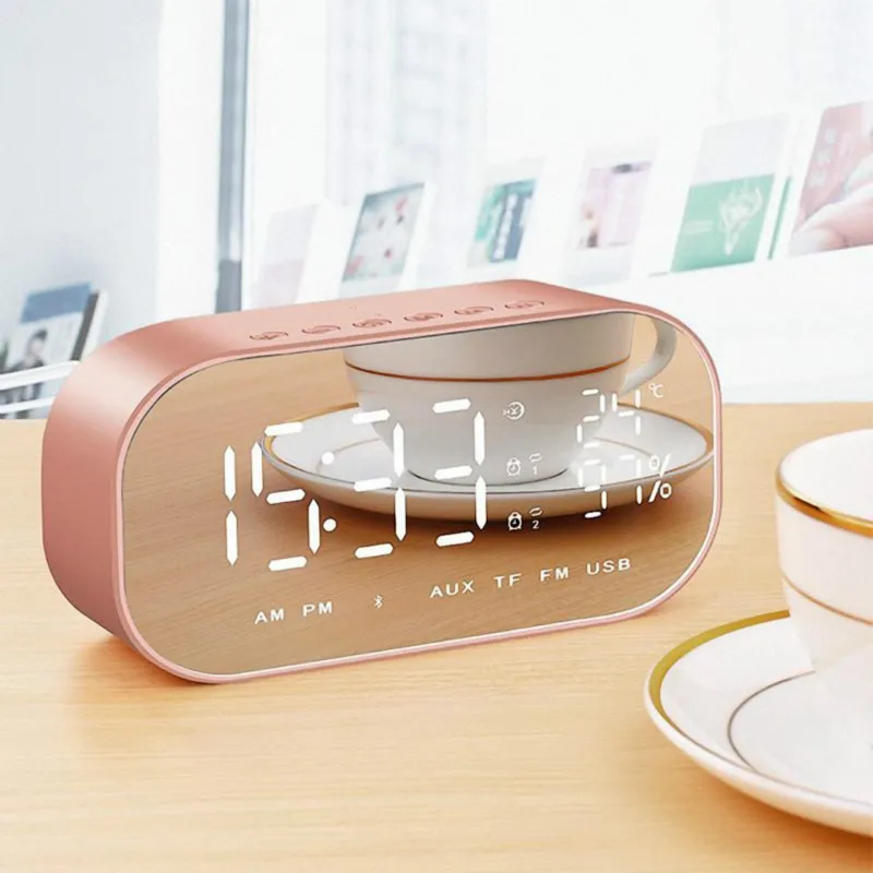 Светодиодный Будильник с fm-радио, беспроводной Bluetooth динамик, зеркальный дисплей, поддержка Aux TF, USB музыкальный плеер, беспроводной для офиса, дома