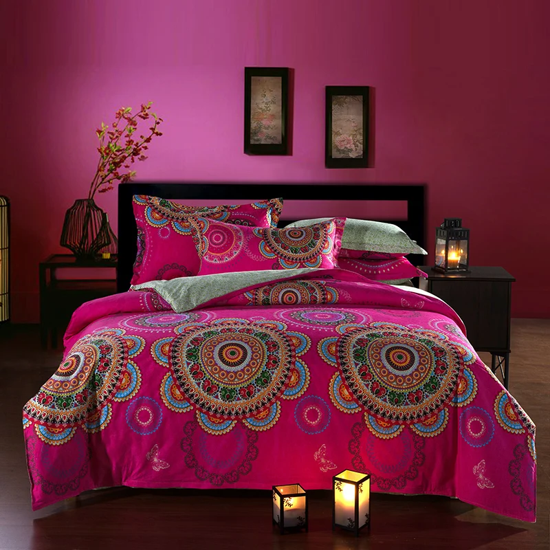 100 Cotton Designer Bedding Set 4pcs Queen Size Hot Pink Bohemia