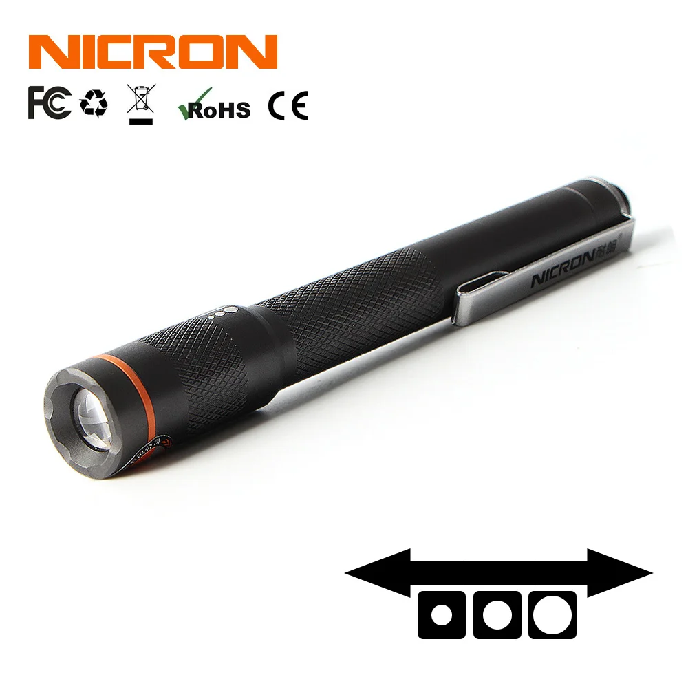 NICRON мини фонарик в форме ручки 120 лм 61 м 1 Вт 2X AAA 900cd водонепроницаемый IP65