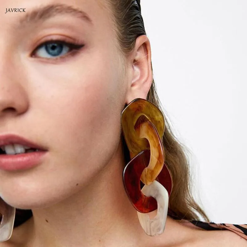 

Fashion Earrings Acrylic Twist Chunky Chain Tortoiseshell Statement Drop Earrings Bib Jewelry