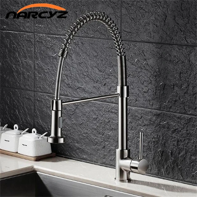 Best Offers Style Kitchen Faucet Brushed Nickel Faucet Pull Out Torneira All Around Rotate Swivel 2-Function Water Outlet Mixer Tap 