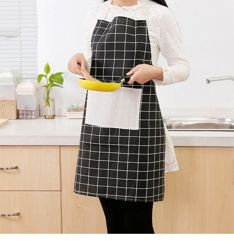 New Hot 1Pcs Plaids Striped Cotton Linen Apron Woman Adult Bibs Home Cooking Baking Coffee Shop Restaurant Cleaning Kitchen