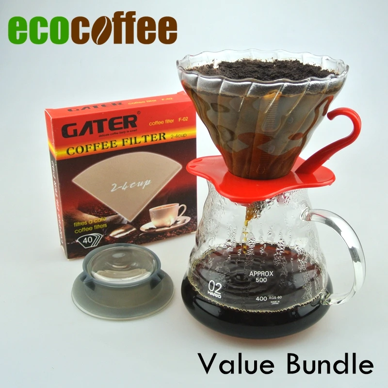  Eco Coffee New Arrival Coffee Value Bundle Ceramic Coffee Dripper V60 + 580ML Server + 102 Filters 