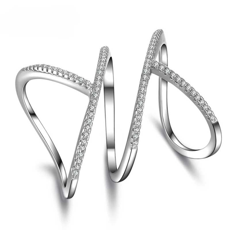 PATICO S90 Silver Rings Special Design Charm Promise Fashion Rings For Women Girls With Full Shiny CZ Crystal Jewelry