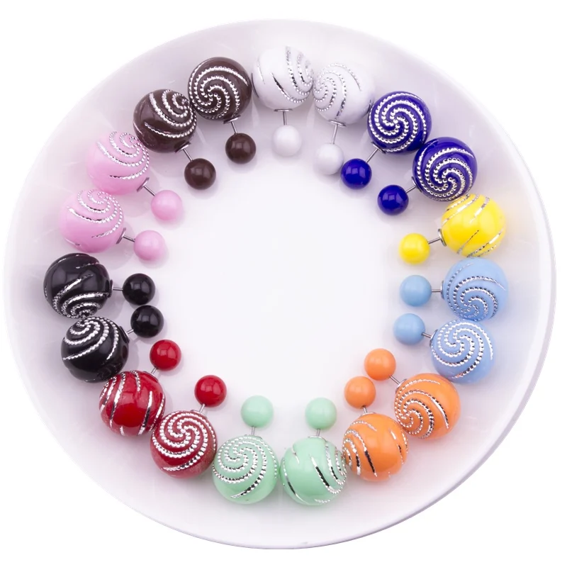 

10 Pairs/Lot Wholesale New Arrival Double Sided Earring Fashion Jewelry Bohemian Spiral Pattern Double Pearls Earrings for Women