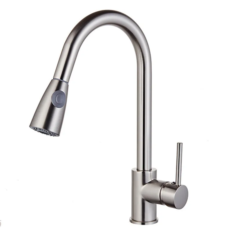 

Nickel Kitchen Faucets Silver Single Handle Pull Out Kitchen Tap Single Hole Handle Swivel 360 Degree Water Mixer Tap Torneira