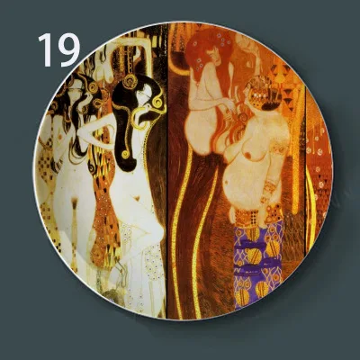 Klimt картина подвесная Тарелка настенная декоративная тарелка Керамика ремесло стол дисплей Европейский Декор круглая пластина Густав Климт поцелуй пункт - Цвет: 19
