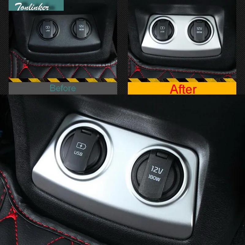 

Tonlinker 1pcs car styling ABS/stainless steel Back Row Cigarette Lighter Panel Cover case Sticker For Kia Sportage 2016-17 KX5