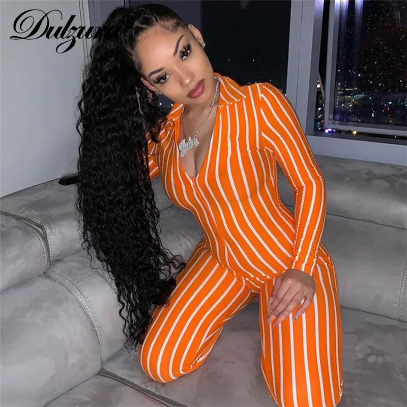 

Dulzura 2019 summer women jumpsuit fitness streetwear sexy stripe body festival office sportswear bodycon plus size v neck