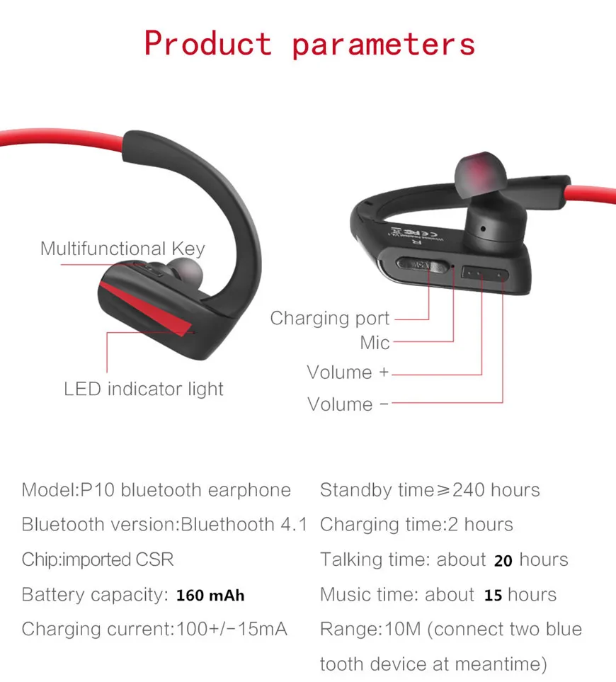 P9 Bluetooth 4,1, гарнитура IPX4, спортивные стерео наушники с защитой от пота, Bluetooth наушники, беспроводные наушники, HD микрофон, наушники для телефона