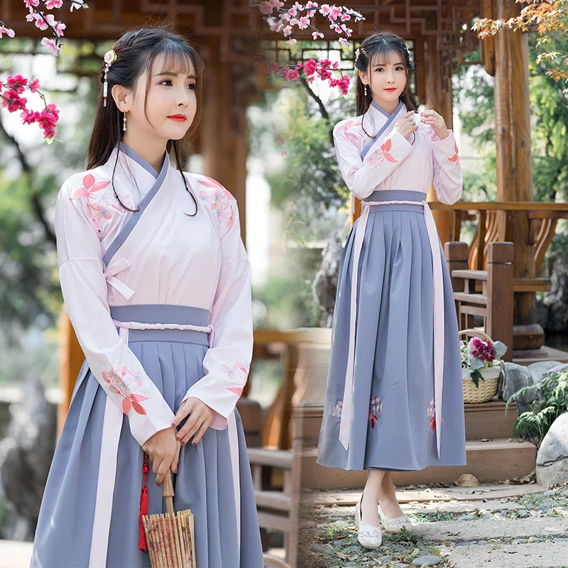 

Hanfu Ancient Chinese Costume Long Sleeve Chinese Style Embroidery Tang Traditional Chinese Dance Costumes Hanfu Dress DN2108