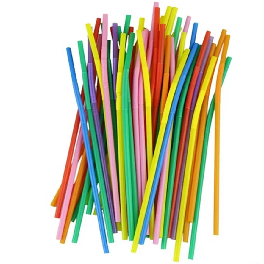 Bar Party Cocktail Drink Straw 100pcs Multicolor Long Bendy Drinking