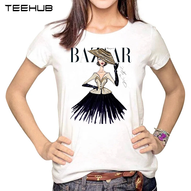

TEEHUB 2019 New Women Fashion Bazaar Lady Design T-Shirt Casual Short Sleeve Tee Novelty Tops