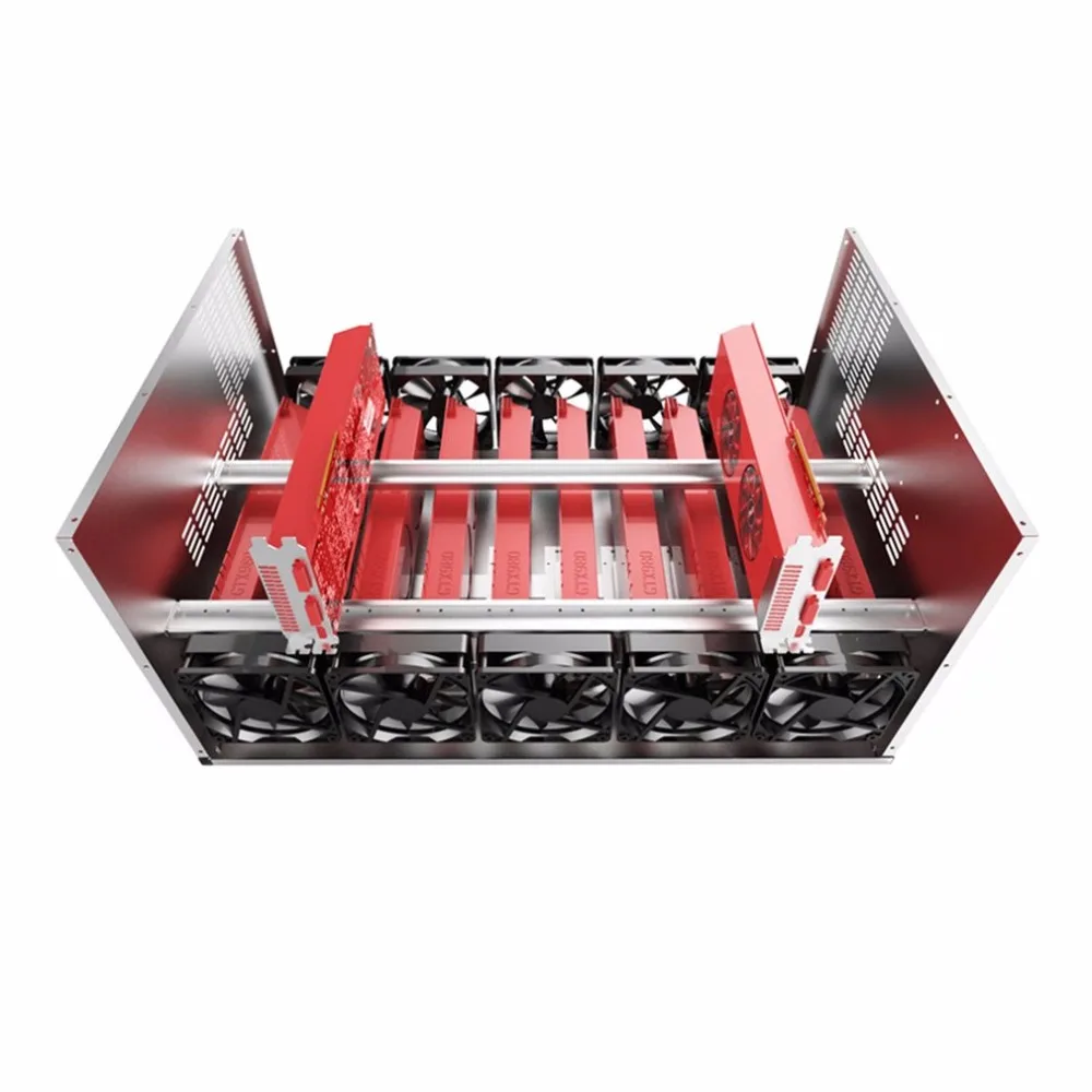 Crypto Coin Open Air Mining Frame Rig Graphics Case ATX Fit 6/8 GPU Ethereum ETH ETC ZEC XMR Magnalium Alloy 5 Fans