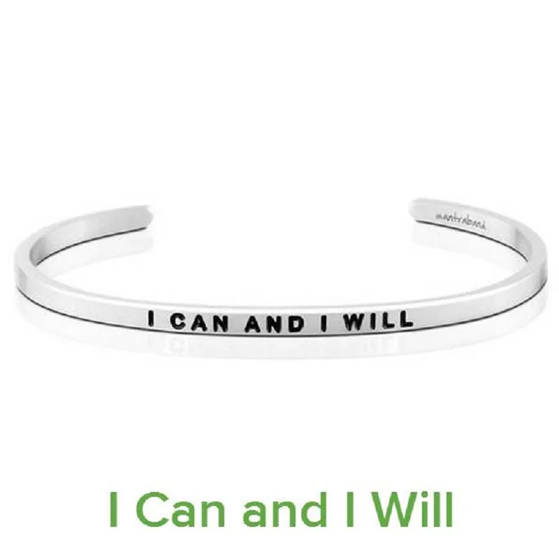 Silver Engraved I CAN AND I WILL Custom Name Bracelet Bangle Personalized Stainless Steel Cuff