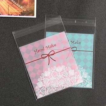 

500PCS Lace Handmade Printed Cookie Cellophane Bags Birthday Plastic Biscuit Bags Candy Packing Self Adhesive Bags OPP Bag 10x10