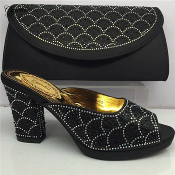 

Latest African black pumps with handbag set nice high heel shoes and bag set for lady GY26 heel height 7cm