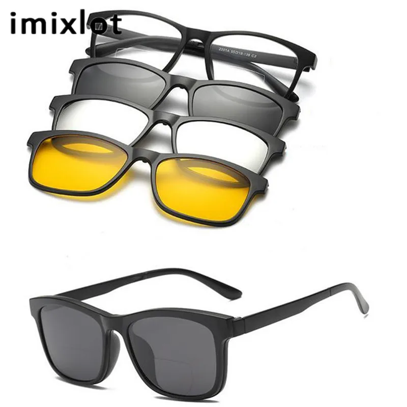 

IMIXLOT 1 Set Men Polarized Magnetic Clip Glasses TR Male Driving Clip On Sunglasses Magnet Casual Myopia