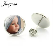 JWEIJIAO персонализированные индивидуальные серьги-гвоздики на заказ фото логотип стеклянный купол круглые серьги друг свадебный подарок NA01