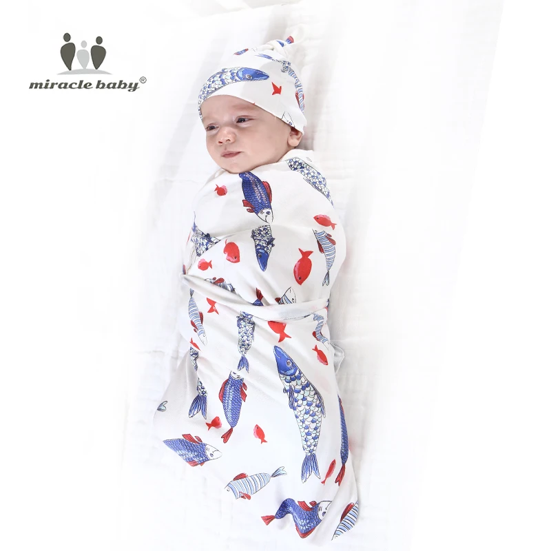 MIRACLE Baby Swaddle Set Organic Cotton Newborn Swaddle Blanket Hats