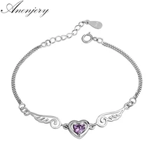 Anenjery, 925 пробы, серебро, циркон, крылья ангела, браслет для влюбленных, браслеты для женщин, серебро 925, ювелирное изделие, pulseira feminina, S-B151