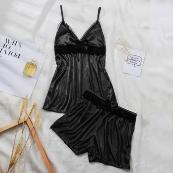 

2019 hot Women's Explosion Pajamas Type Set Sexy Lingerie Lace Pajamas Satin Pajamas Camisole Short Pajamas пижама женская 40*