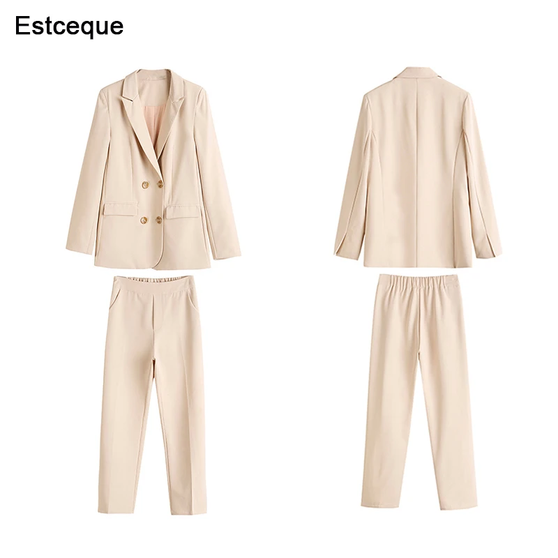 

New Work Fashion Pant Suits 2 Piece Set for Women Vintage Blazer Jacket & Trouser Office Lady Suit Feminino 2019