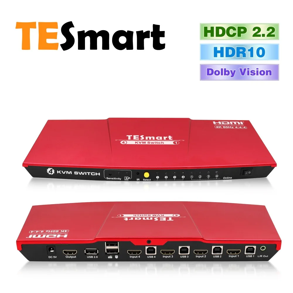 TESmart HDMI 2,0 4K @ 60Hz 4 Порты и разъёмы USB KVM HDMI коммутатора для многих компьютер PC Поддержка ИК USB 2,0 Беспроводная клавиатура, мышь