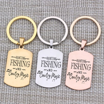 

Hunting Fishing And Country Music Key Chain Dog Tag Men Women Jewelry Music Keyring Fashion Key Accessories 1pcs