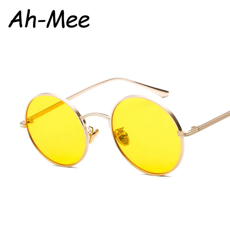 Винтаж солнцезащитные очки Для женщин ретро круглые очки Желтый тенденции металла солнцезащитные очки зеркальное покрытие очки Goggle