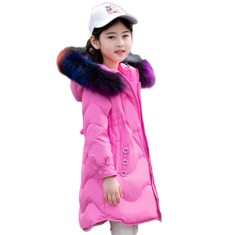 

Drawstring Long Girls Duck Down Jackets Winter Thicken Girl Coat Hooded Natural Fur Collar Fashion Outerwear Overcoats 5-14Age