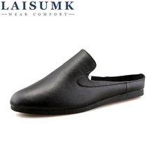 LAISUMK/мужские тапочки; сезон весна-осень; кожаные домашние Нескользящие термальные Тапочки