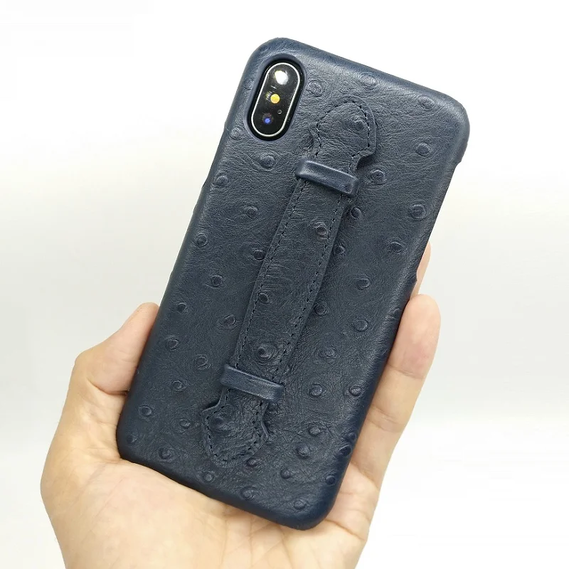 

Genuine Leather Hand Strap Holder Case For iPhone X XS 10 Mobile Phone Cases Luxury Ostrich Leather Thin Slim Hard Cover Solque