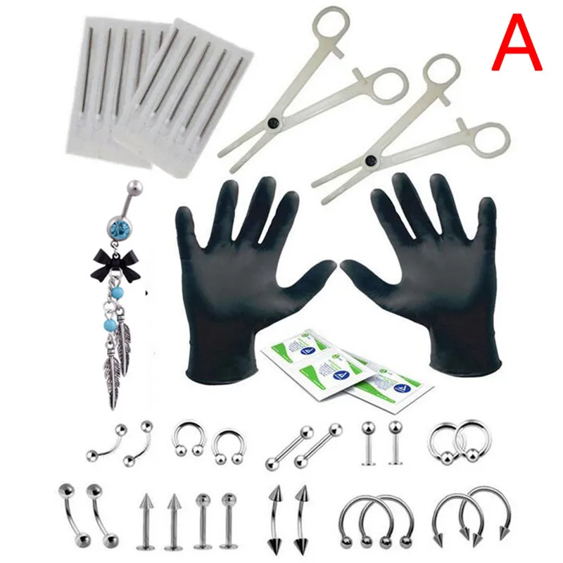 New Pro 16G 14G Belly Nipple Eyebrow Lip Nose Ring Tongue Body Piercing Kit Jewelry Tool Piercing Needles For Body Jewelry