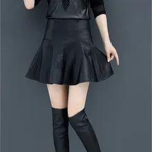 ZXRYXGS женские модные юбки из искусственной кожи осень зима черные плиссированные юбки профессиональная короткая юбка локомотив мини юбки
