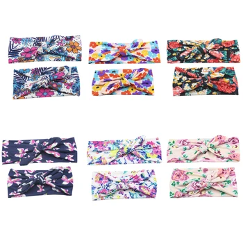 

2pcs Mom Kids Bohemia Floral Print Hairband Turban Knot Rabbit Ears Headband Mother Baby Elastic Headwear Cotton Head Child Hair