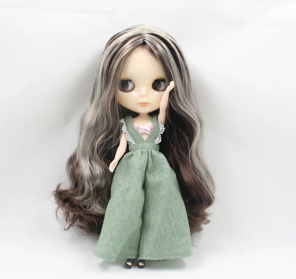 

Free shipping icy blyth Doll bjd 280BL0222/8800 no bangs central part dark brown mix grey hair normal body gift toy 1/3 30cm